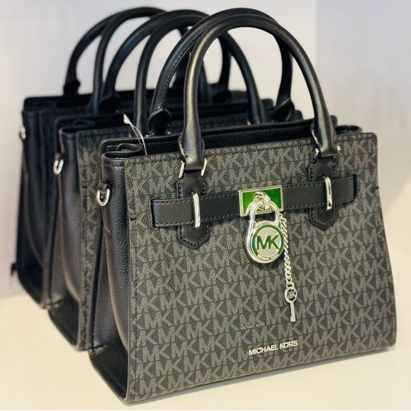 Michael Kors Hamilton Small Signature Logo Satchel Black Signature - Picture 2 of 9